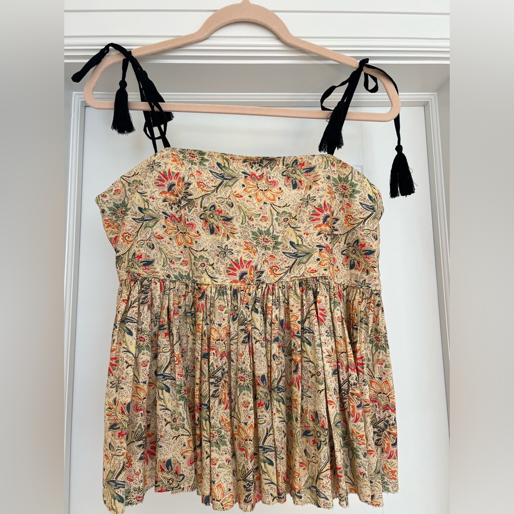 The Great Dainty Floral tie shoulder top.